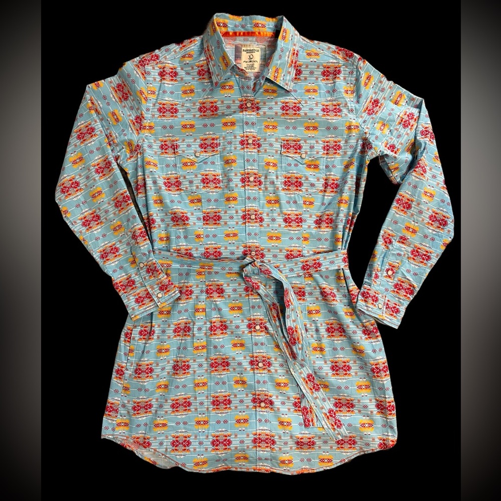 New Western Southwest Panhandle Rough Stock Colorful Shirt Dress Women L